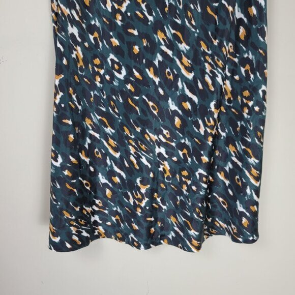 Express Leopard Print Satin Midi High Rise Skirt Trendy Animal Print Slip Skirt - Picture 6 of 10